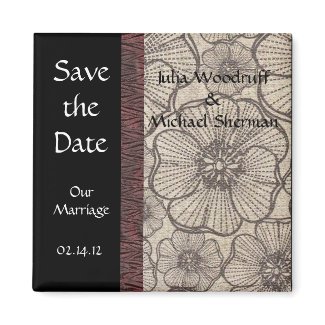 Black and Gray Floral Wedding Save the Date Magnet