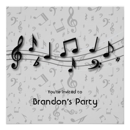 Black and Gray Music Notes Invitations square