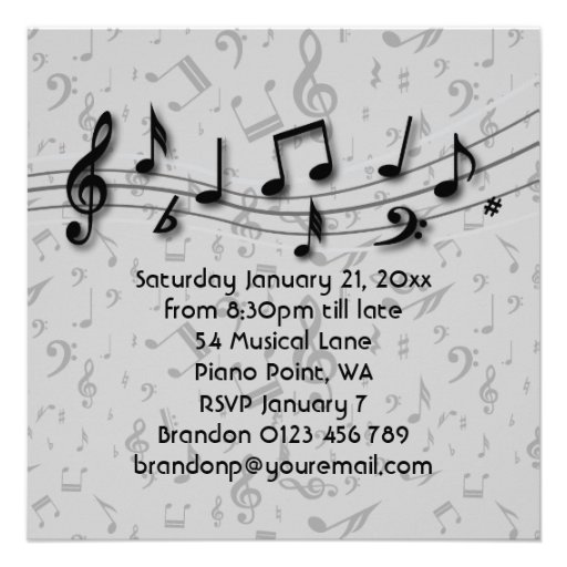 Black and Gray Music Notes Invitations square