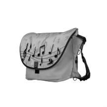 black and gray musical notes commuter bags