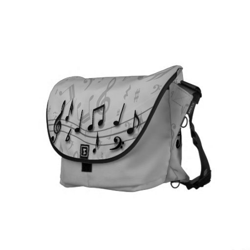 Black and Gray Musical Notes Messenger Bags Zazzle