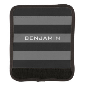 Black and Gray Rugby Stripes with Custom Name Luggage Handle Wrap