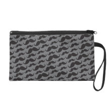 Black and gray trendy funny mustache pattern wristlet purses