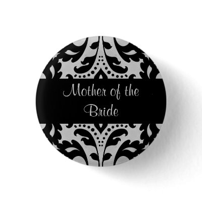 Black and gray victorian damask mother of bride buttons