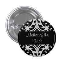 Black and gray victorian damask mother of bride buttons