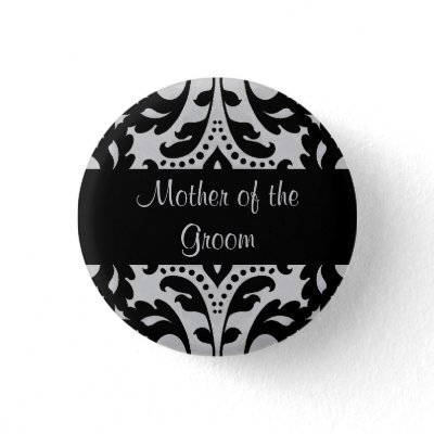 Black and gray victorian damask mother of groom buttons
