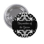 Black and gray victorian damask stepmother groom pinback buttons
