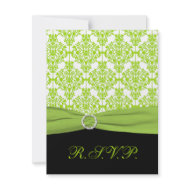 Black and Green Damask Reply Card invitation