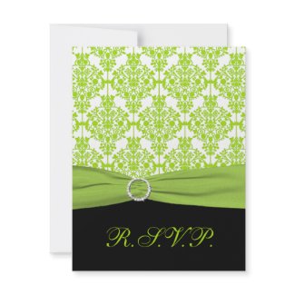 Black and Green Damask Reply Card invitation