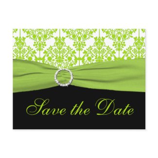 Black and Green Damask Save the Date Postcard postcard