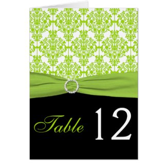 Black and Green Damask Table Number Card card
