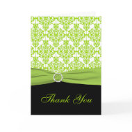 Black and Green Damask Thank you Card card