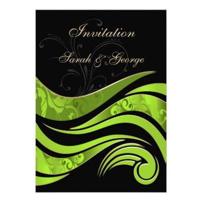 black and green flourish wedding invitation