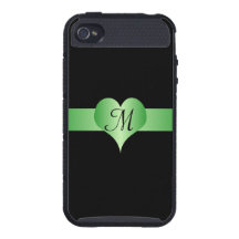 Black And Green Heart Monogrammed iPhone 4 Covers