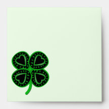 Black and green shamrock with heart envelopes