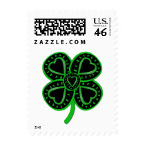 Black and green shamrock with heart postage
