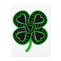 Black and green shamrock with heart postcards