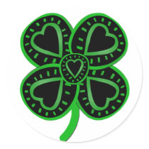 Black and green shamrock with heart stickers