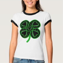 Black and green shamrock with heart t-shirts
