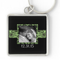 Black and Green Swirly Floral Wedding Keychain by samack Black and Green Swirly Floral Wedding Keychain