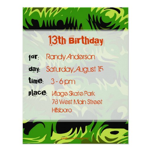 Black and Green Teen Boys Custom Party Invitation