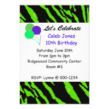 Black and Green Tiger Pattern Birthday Invitation
