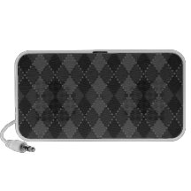 Black and grey argyle pattern portable speakers