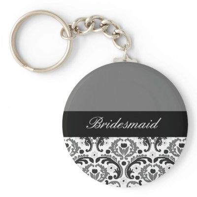 black and grey damask bridesmaid keychain
