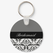 black and grey damask design 3 wedding set keychains by Cards_by_Cathy black and grey damask design 3 wedding set keychains
