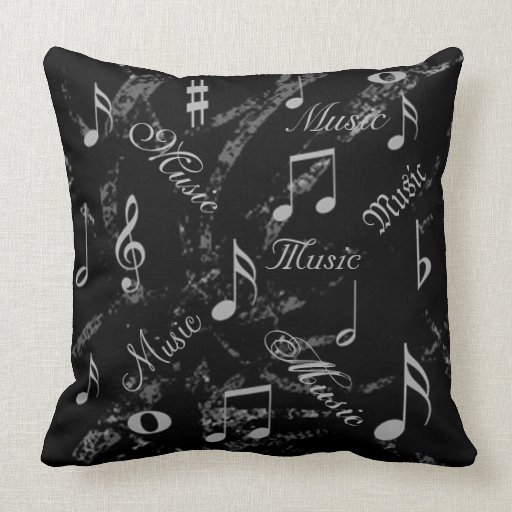 Black and Grey Music Notes Throw Pillow Zazzle