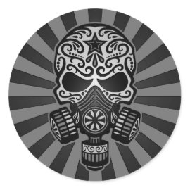 Black and Grey Post Apocalyptic Sugar Skull Round Stickers