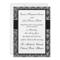 black and grey silver damask design custom invitations