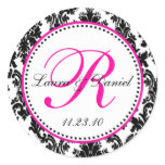 Black and Hot Pink Damask Monogram Sticker