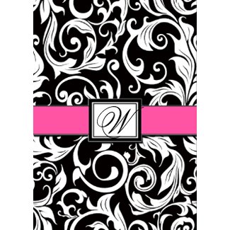 Black and Hot Pink Damask Wedding Invitations invitation
