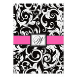 Black and Hot Pink Damask Wedding Invitations