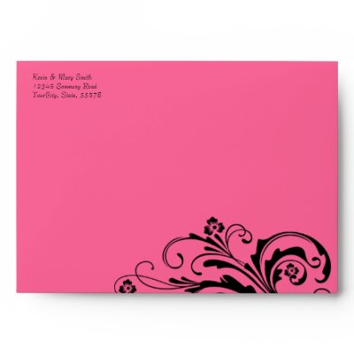 Black and Hot Pink Floral Chic Envelopes
