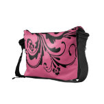 Black and Hot Pink Floral Chic Messenger Bag