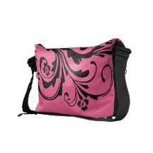 Black and Hot Pink Floral Chic Messenger Bag