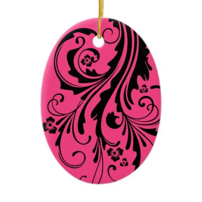 Black and Hot Pink Floral Chic Wedding Christmas Tree Ornaments by 