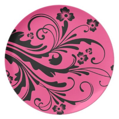 Wedding Shower Prizes on Black And Hot Pink Floral Chic Wedding Dinner Plate From Zazzle Com
