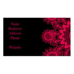 Black and Hot Pink Fuchsia Lace Snowflake Design Business Cards