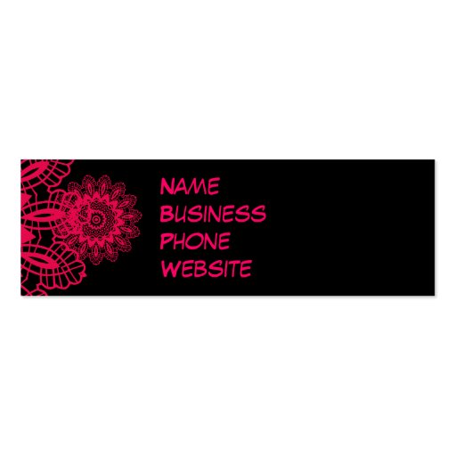 Black and Hot Pink Fuchsia Lace Snowflake Design Business Card Template (front side)