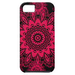 Black and Hot Pink Fuchsia Lace Snowflake Design iPhone 5 Case
