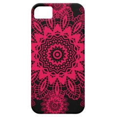 Black and Hot Pink Fuchsia Lace Snowflake Design iPhone 5 Cover