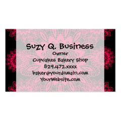 Black and Hot Pink Fuchsia Lace Snowflake Mandala Business Cards