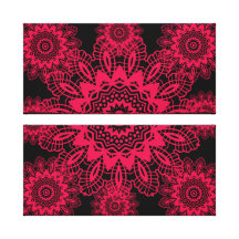 Black and Hot Pink Fuchsia Lace Snowflake Mandala Gallery Wrap Canvas