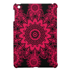 Black and Hot Pink Fuchsia Lace Snowflake Mandala iPad Mini Case