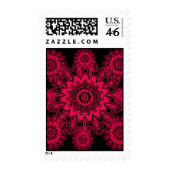 Black and Hot Pink Fuchsia Lace Snowflake Mandala Stamp