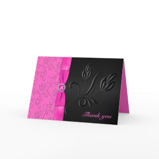 Black and Hot Pink Jewelled Thank You Card card