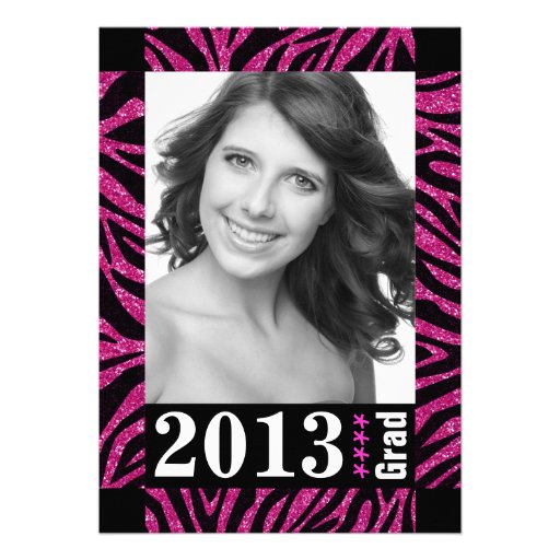 Black and Hot Pink Zebra Print Photo Graduation Personalized Announcement